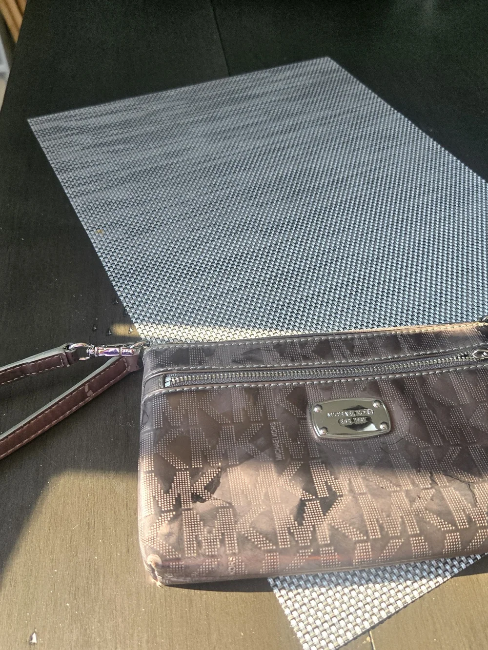 Michael Kors Metalic Silver Logo-Print Wristlet